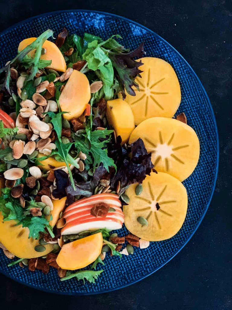 Salad with Persimmons and Beetroot Dressing